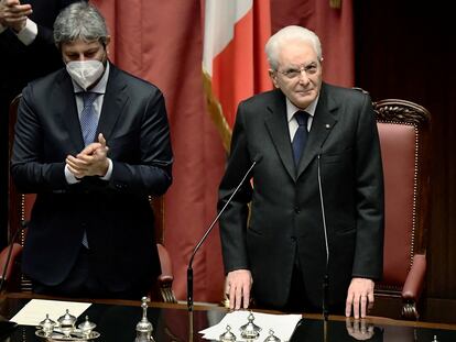 Sergio Mattarella durante el juramento de su cargo como presidente en el Parlamento italiano, este jueves en Roma.