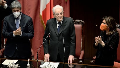 Sergio Mattarella durante el juramento de su cargo como presidente en el Parlamento italiano, este jueves en Roma.