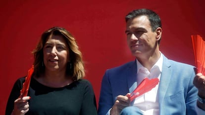 Susana Díaz y Pedro Sánchez en un mitin del PSOE.