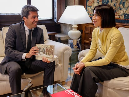 El presidente de la Generalitat, Carlos Mazón, y la secretaria general del PSPV-PSOE, Diana Morant, durante su primer encuentro desde la elección de la ministra de Ciencia como líder de los socialistas valencianos.