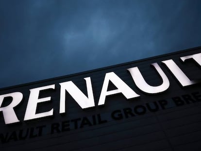 A logo of Renault carmaker is pictured at a dealership in Brest