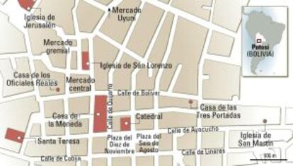 Mapa de la localidad boliviana de Potosí.