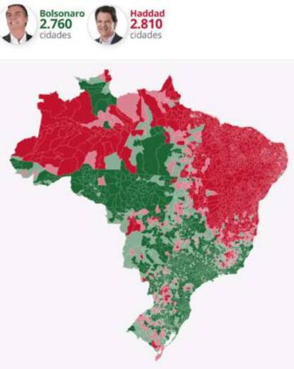 How Bolsonaro and Haddad performed in Brazil's cities.