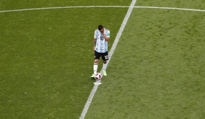 Messi durante el partido entre Argentina y Francia.