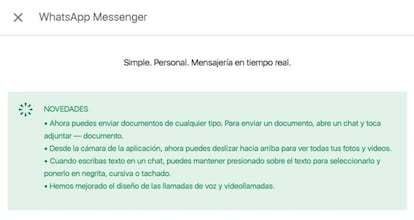 El changelog de WhatsApp ya muestra la compatibilidad con archivos de cualquier formato