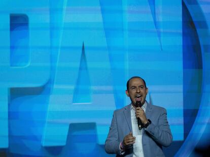 Marko Cortés, presidente nacional del PAN, habla en el Encuentro Nacional Mujeres de Acción, en Ciudad de México, en septiembre de 2023.