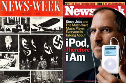 A la izquierda, portada del primer ejemplar de 'Newsweek'; a la derecha, un número de 2004