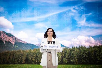 Isabel Díaz Ayuso en un acto electoral en Madrid, el día 27. 