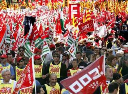 Imagen de la movilización celebrada hoy en Madrid de los sindicatos europeos en favor del empleo