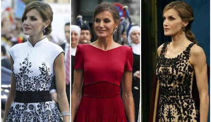 La reina Letizia en los Premios Princesa de Asturias en 2017, 2019 y 2016.