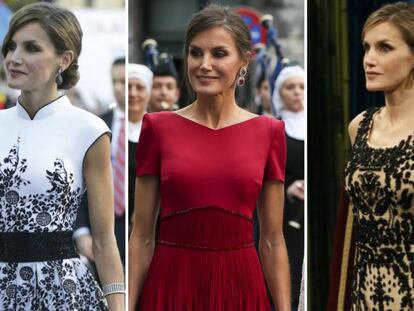 La reina Letizia en los Premios Princesa de Asturias en 2017, 2019 y 2016.