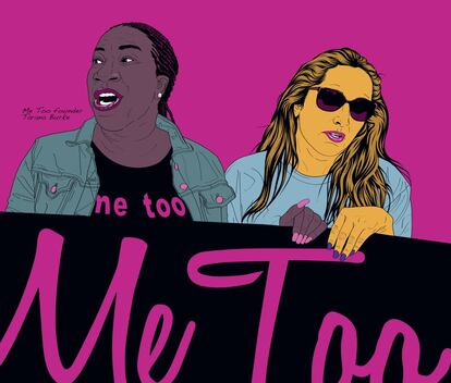 La fundadora del movimiento #MeToo, Tarana Burke (a la izquierda), en la movilización #MeToo March contra el acoso sexual. Los Ángeles, noviembre de 2017.