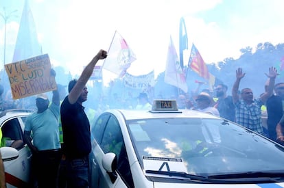 Taxi drivers striking in Madrid on Tuesday.