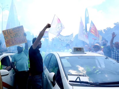 Taxi drivers striking in Madrid on Tuesday.