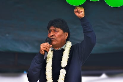 Evo Morales durante un acto en el que se proclamó candidato a la presidencia en las elecciones de 2025, en Cochabamba, Bolivia, 19 de abril de 2025. 
