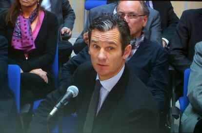Iñaki Urdangarin en un momento de su declaración ante el tribunal que le juzga en Palma de Mallorca.