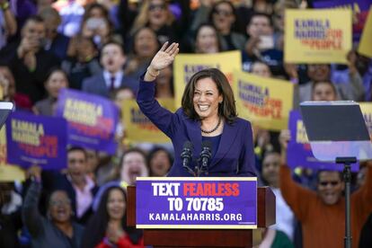 Kamala Harris anuncia sun candidatura a la Presidencia en Oakland, el domingo.