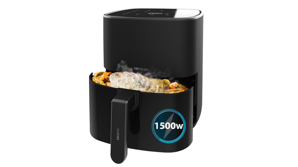 Freidora de aire Cecotec con temporizador de 60 minutos.