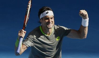 David Ferrer celebra su victoria ante Mayer.