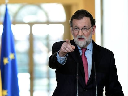 El presidente del Gobierno, Mariano Rajoy, durante su &uacute;ltima conferencia de prensa en 2017. 