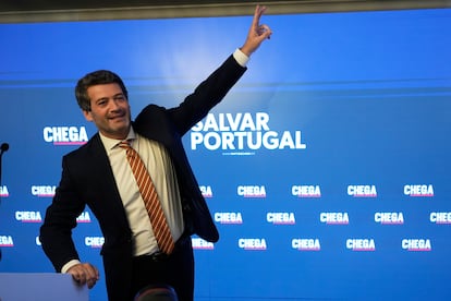 André Ventura celebra en Lisboa los resultados de Chega tras las elecciones anticipadas del domingo 18 de mayo. 