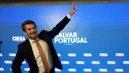 André Ventura celebra en Lisboa los resultados de Chega tras las elecciones anticipadas del domingo 18 de mayo.