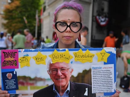 A Bernie Sanders supporter in Philadelphia.