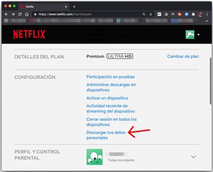 Descargar datos personales de Netflix.