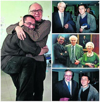 Juan Carlos Monedero tiene numerosas imágenes en su web. A la izquierda, se abraza a Boaventuira Sousa. De arriba abajo, con Jürgen Habermas; con Albert Hirschmann, y con el profesor Claus Offe.