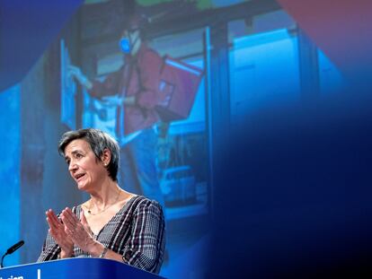 La vicepresidenta ejecutiva de la Comisión Europea, Margrethe Vestager, este miércoles en Bruselas.