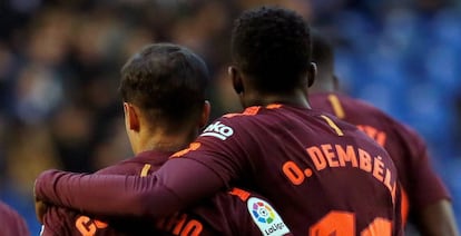 Coutinho y Dembélé, los creadores del primer tanto del Barça.