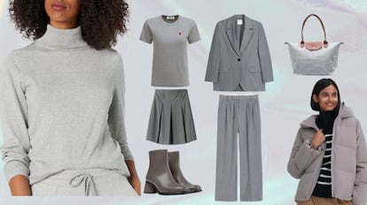 Complementos y prendas de ropa grises con las que crear un look groutfit de oficina.