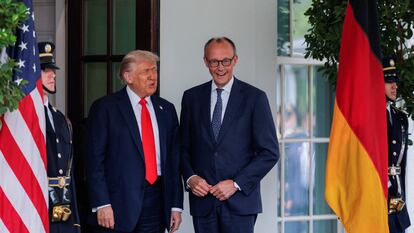 Donald Trump, presidente de Estados Unidos, y Friedrich Merz, canciller alemán, en la Casa Blanca, el 5 de junio.