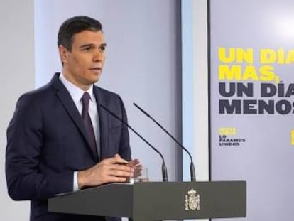 El presidente del Gobierno, Pedro Sánchez, durante la rueda de prensa de este sábado. 