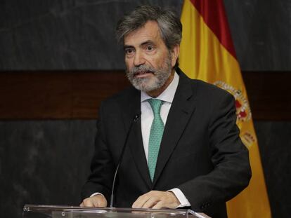 Carlos Lesmes durante un acto del Observatorio contra la Violencia Doméstica y de Género, en noviembre en Madrid.