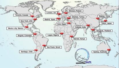 Mapa con la red de estaciones que forman parte del proyecto GAPS Megacities.