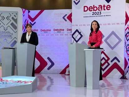 Delfina Gómez  y Alejandra del Moral, durante el debate de este jueves.