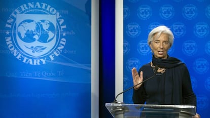 Christine Lagarde en Washington despu&eacute;s de que el FMI reafirmara su confianza en ella.
 