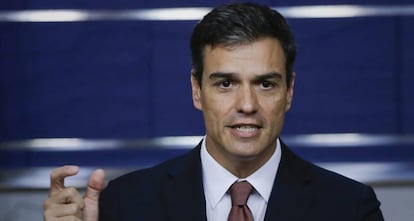 Pedro Sánchez durante la rueda de prensa posterior a la reunión con Mariano Rajoy.