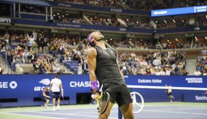 Nadal celebra su triunfo ante Cilic en octavos de final, en la central de Nueva York.