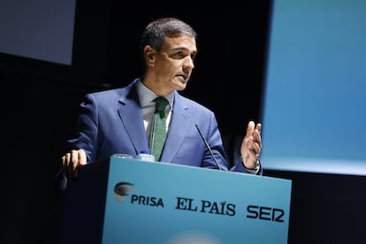 El presidente del Gobierno, Pedro Sánchez, este lunes en el foro World in Progress Barcelona.