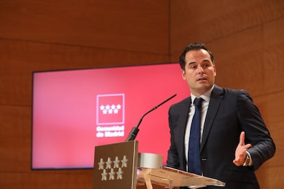 El vicepresidente y consejero de Deportes, Transparencia y portavoz de la Comunidad de Madrid, Ignacio Aguado, en la rueda de prensa posterior al Consejo de Gobierno.