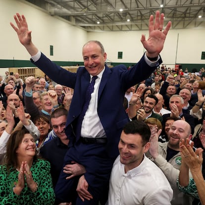 Ireland's Tanaiste (Deputy Prime Minister) and leader of Fianna Fail, Micheal Martin celebrates as he is elected during Ireland's general election, at the Cork South Central count centre, in Cork, Ireland, November 30, 2024. REUTERS/Damien Eagers