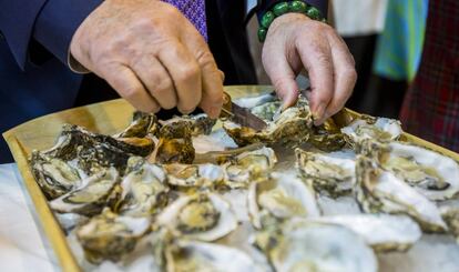 Concurso de abrir ostras en la 33 edición del Salón de Gourmets de Madrid.