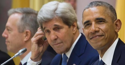 Barack Obama e o secretário de Estado, John Kerry;