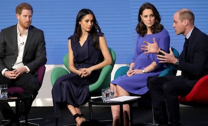 Enrique de Inglaterra, Meghan Markle, Kate Middleton y Guillermo de Inglaterra el 28 de febrero de 2018