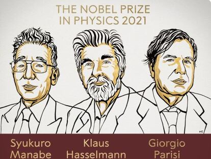 Os ganhadores do Prêmio Nobel de Física de 2021.