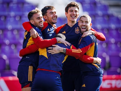 Varios jugadores de la selección española en el último entrenamiento en Valladolid antes del partido contra Georgia.