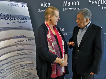 Helga Schmidt y Zubin Mehta, ayer en el Palau de les Arts, en la presentación del IV Festival del Mediterrani.