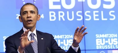 El presidente de EE UU, Barack Obama, en la conferencia con la UE celebrada en marzo de 2014.